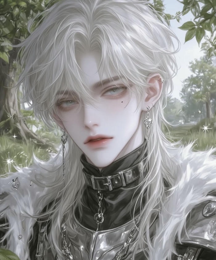 ảnh anime nam tóc trắng nét vẽ sắc