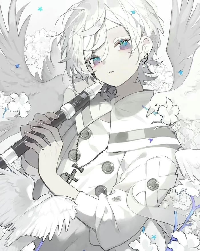 ảnh anime nam tóc trắng toàn thân gọn