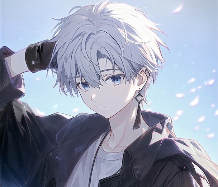 ảnh anime nam tóc trắng trang phục tối