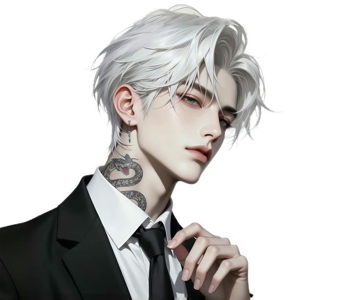 ảnh anime nam tóc trắng vai rộng thẳng