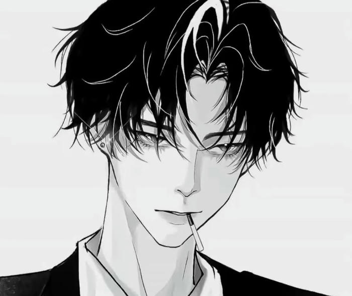 ảnh anime nam trắng đen tóc rối