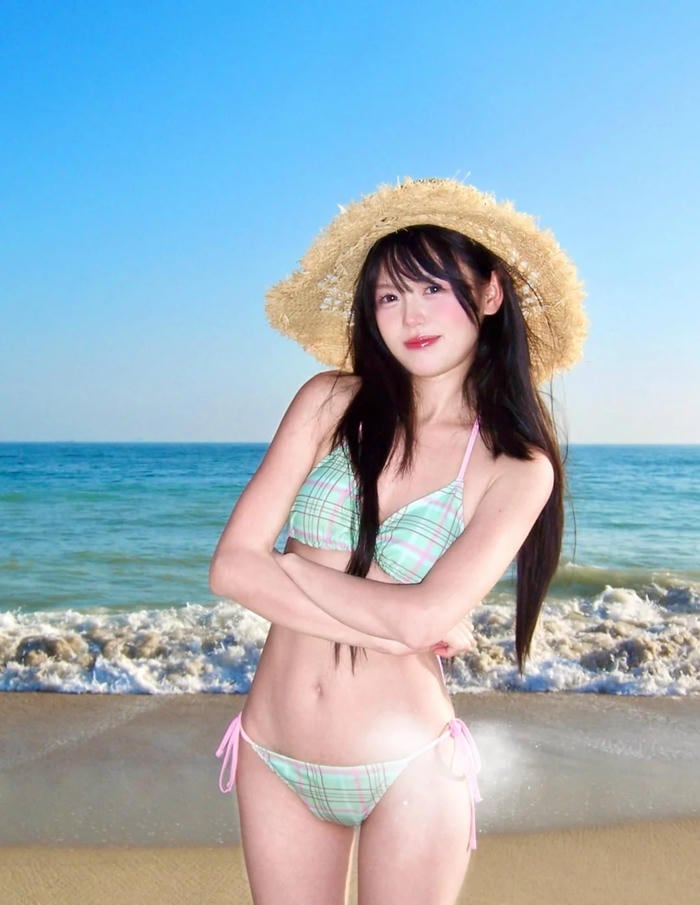 ảnh gái xinh mặc bikini đi biển body săn chắc