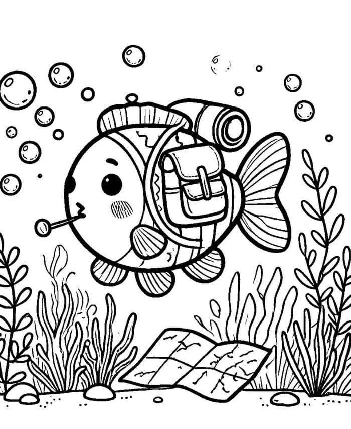 ảnh tô màu con cá hoạt hình