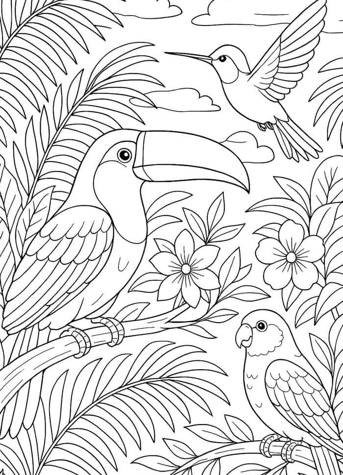 ảnh tô màu con chhim đậu trên cây