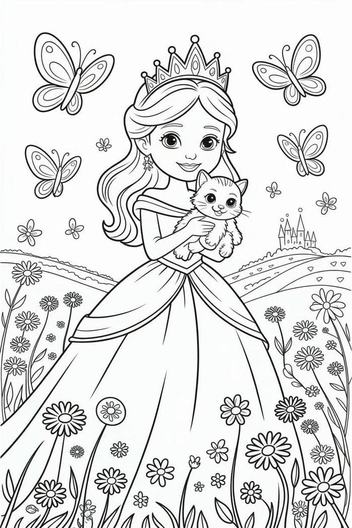 ảnh tô màu công chúa dạo quanh vườn hoa