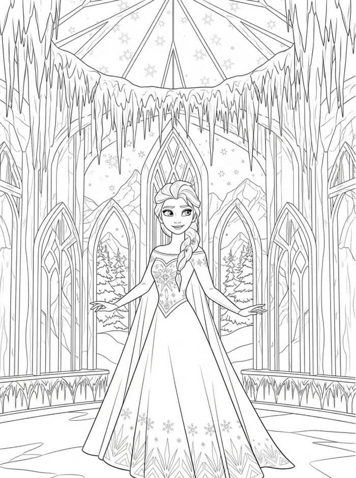 ảnh tô màu công chúa elsa trong lâu đài