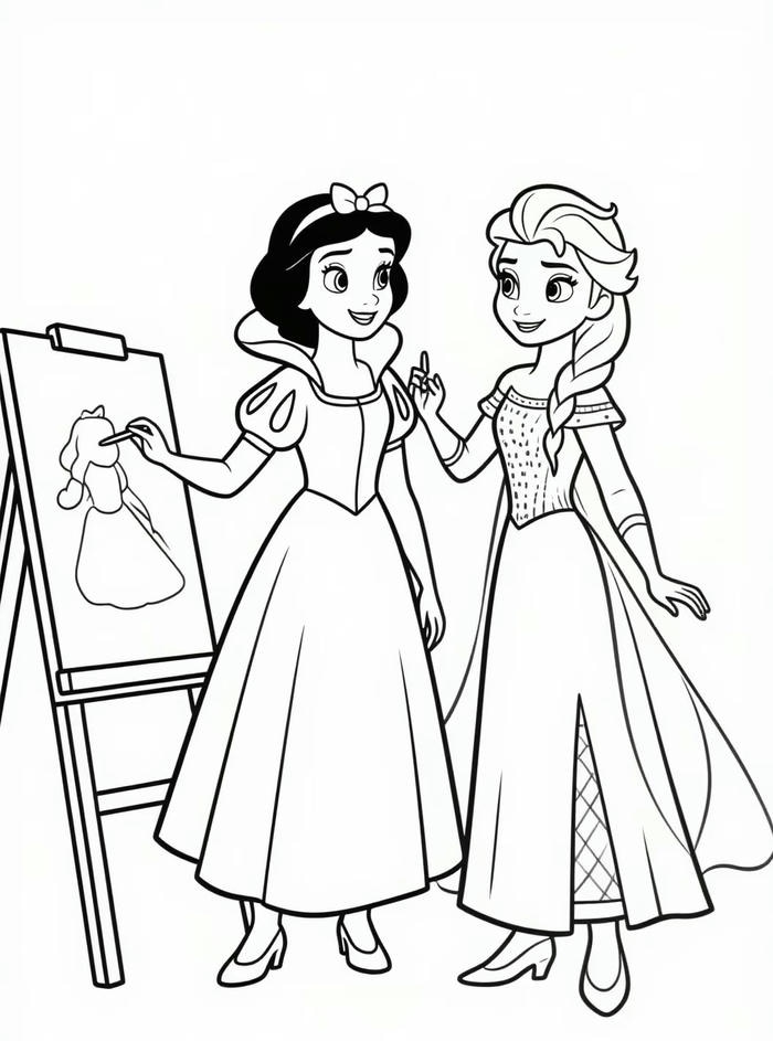 ảnh tô màu công chúa elsa và bạch tuyết