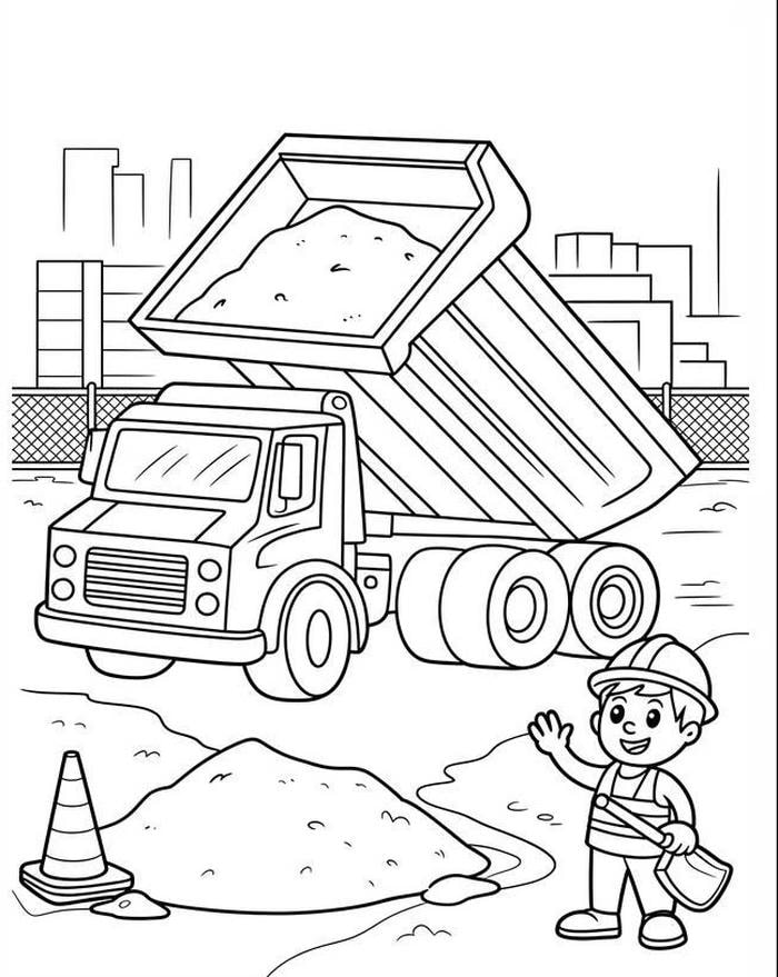 ảnh tô màu công nhân giữa vật liệu xây dựng