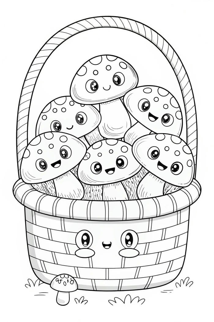 ảnh tô màu giỏ nấm cho bé 5-6 tuổi
