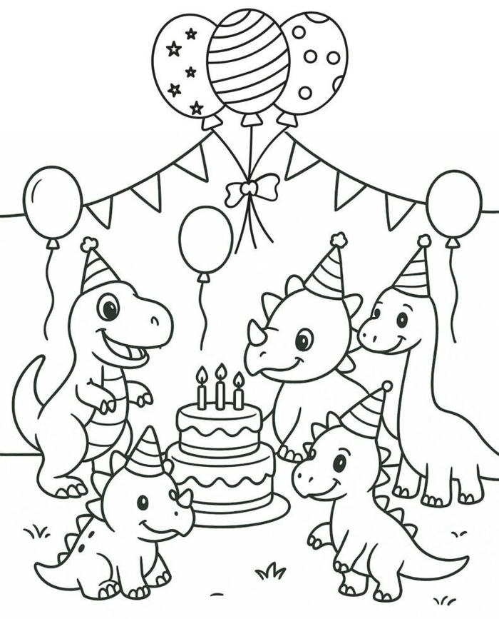 ảnh tô màu khủng long sinh nhật