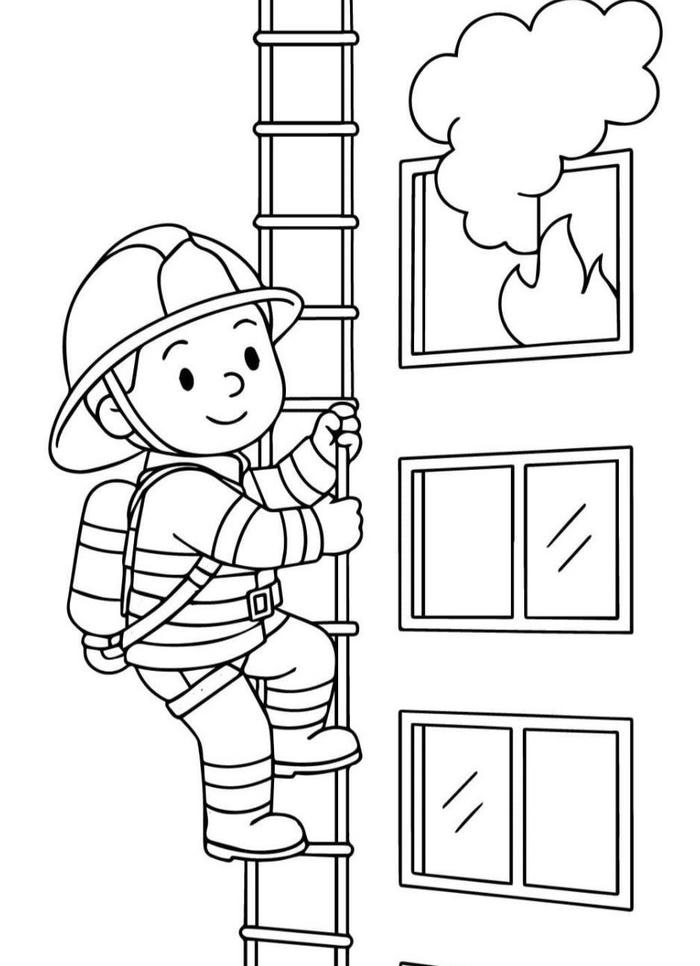 ảnh tô màu lính cứu hỏa cứu nhà dân