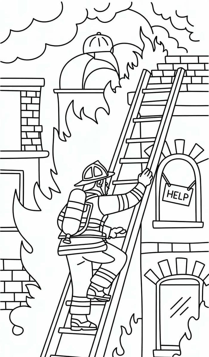 ảnh tô màu lính cứu hỏa làm nhiệm vụ