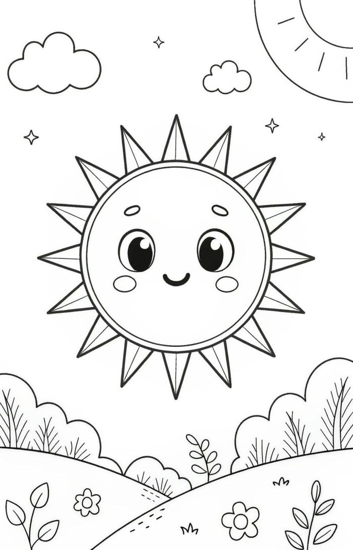 ảnh tô màu mặt trời cho bé 5-6 tuổi