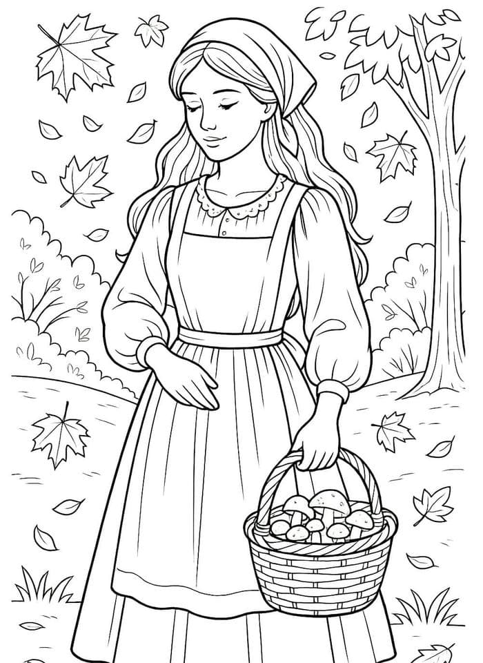 ảnh tô màu mẹ đi hái nấm