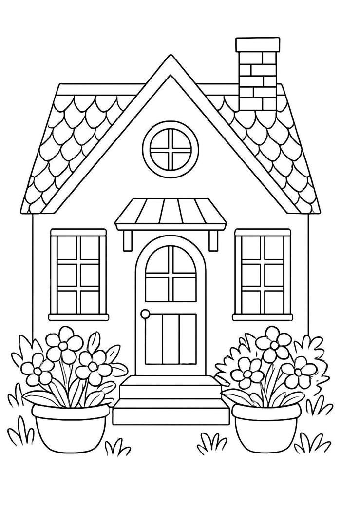 ảnh tô màu ngôi nhà có hai cửa sổ nhỏ