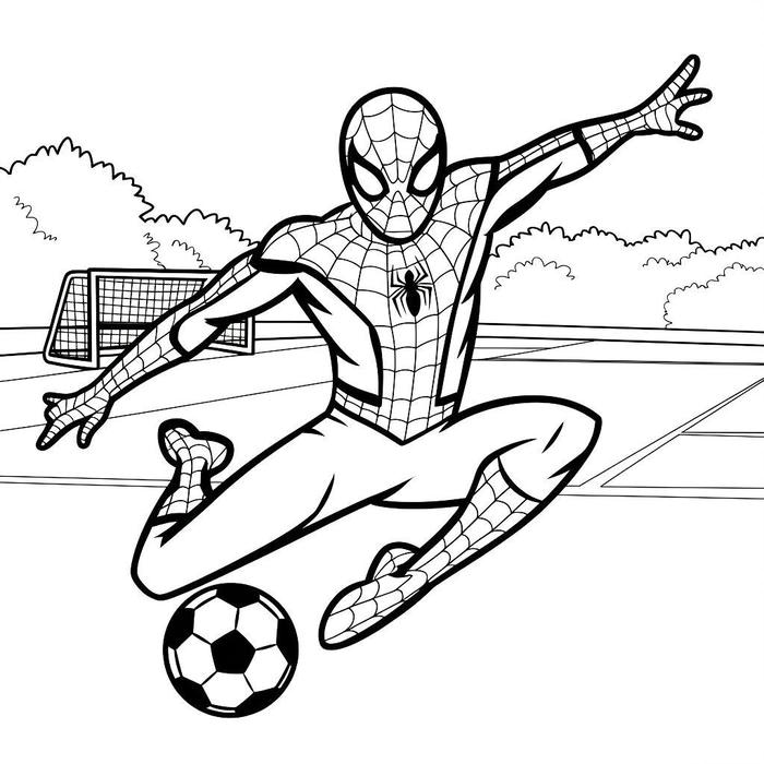 ảnh tô màu người nhện đá bóng