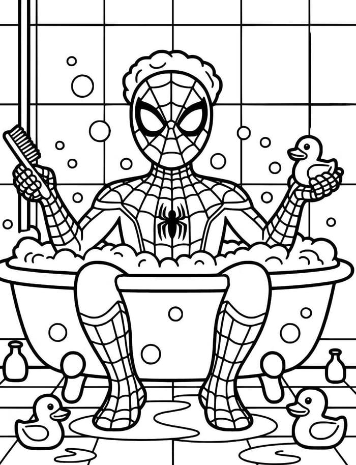 ảnh tô màu người nhện trong bồn tắm