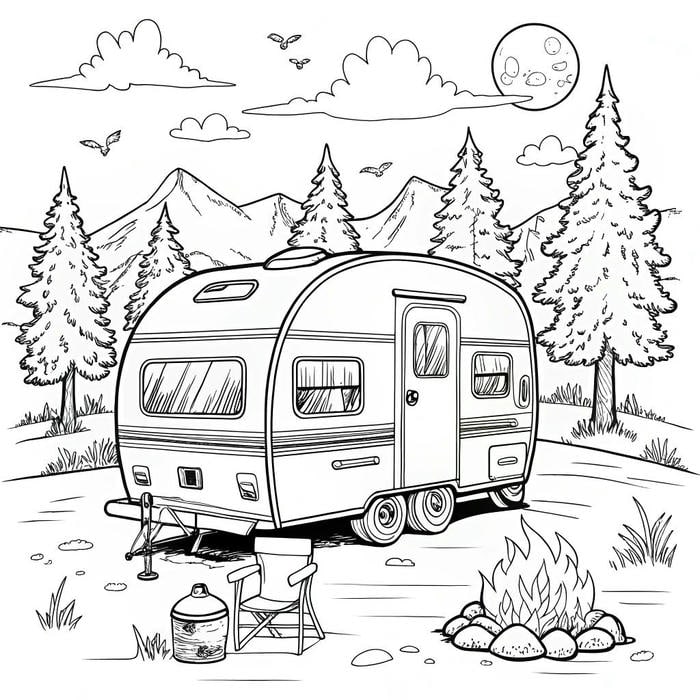 ảnh tô màu ô tô cắm trại
