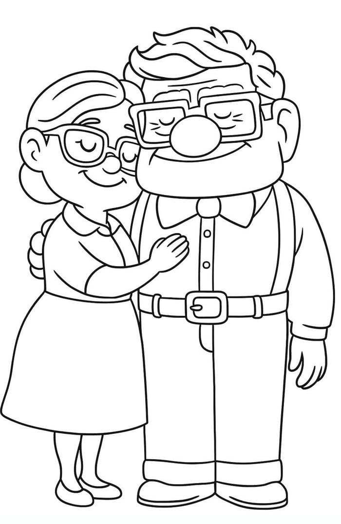 ảnh tô màu ông bà đang ôm nhau tình cảm