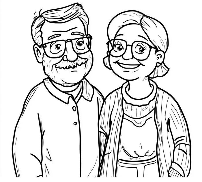 ảnh tô màu ông bà mỉm cười nhân hậu