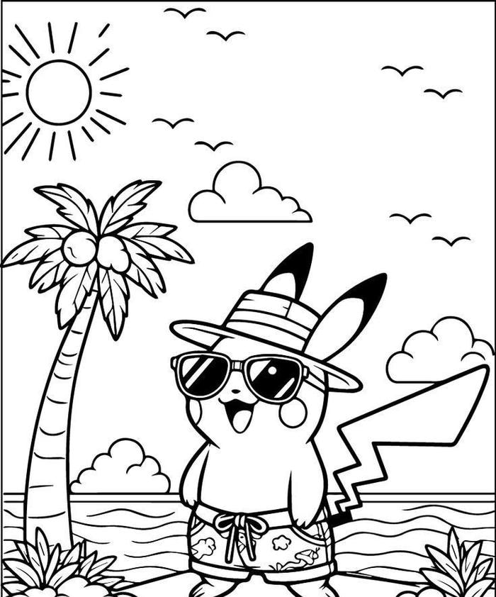 ảnh tô màu pokemon đi biển