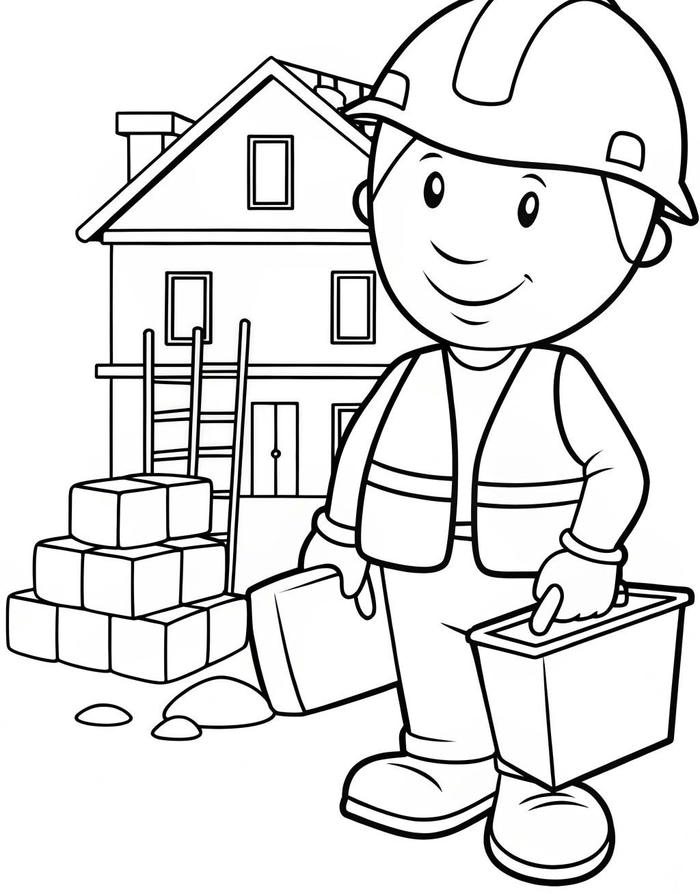 ảnh tô màu thợ xây đội mũ bảo hộ