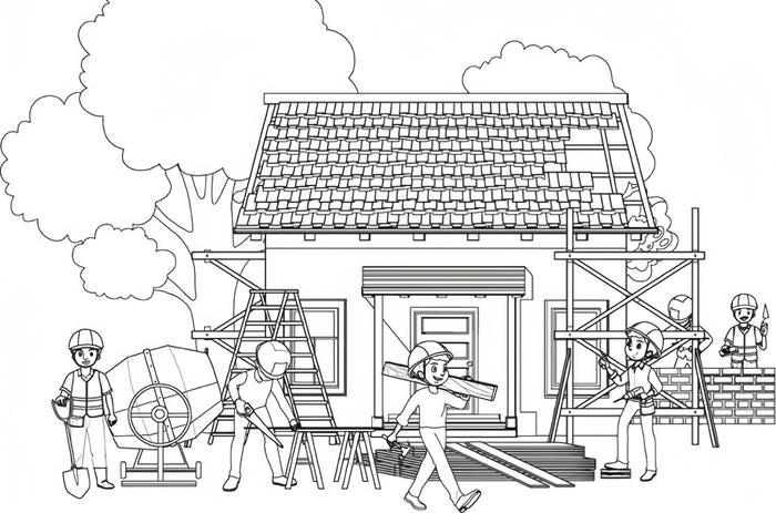 ảnh tô màu thợ xây mang vật liệu nặng