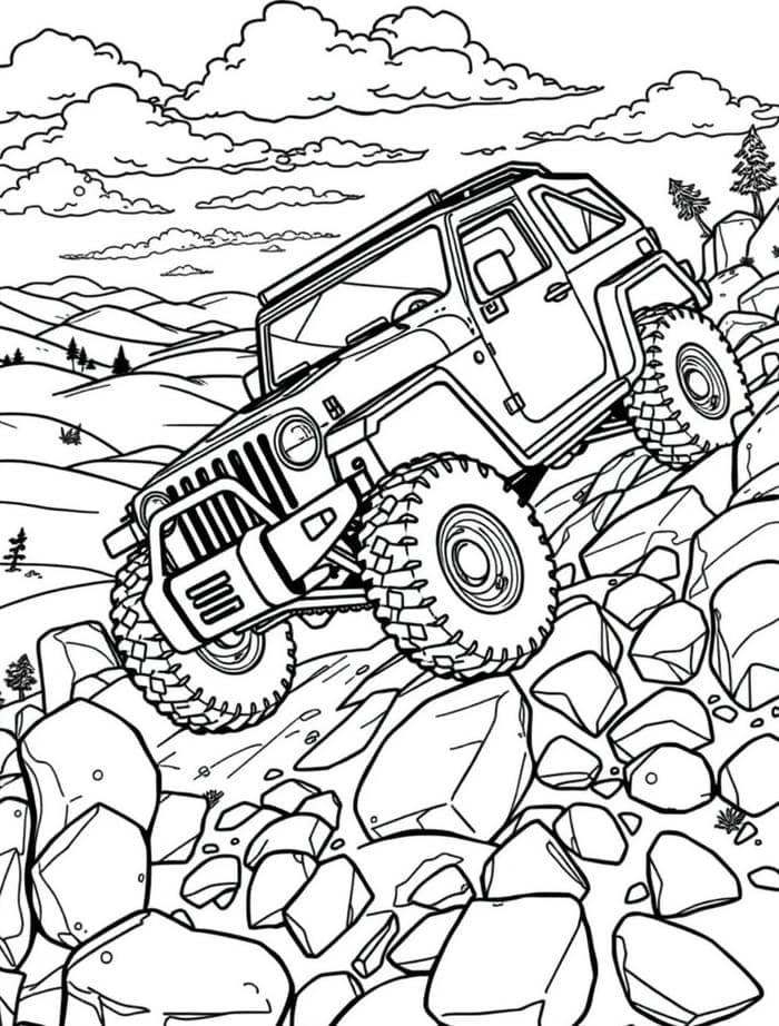 ảnh tô màu xe ô tô chạy đồi núi