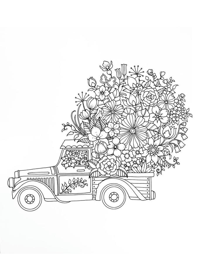 ảnh tô màu xe ô tô đầy hoa