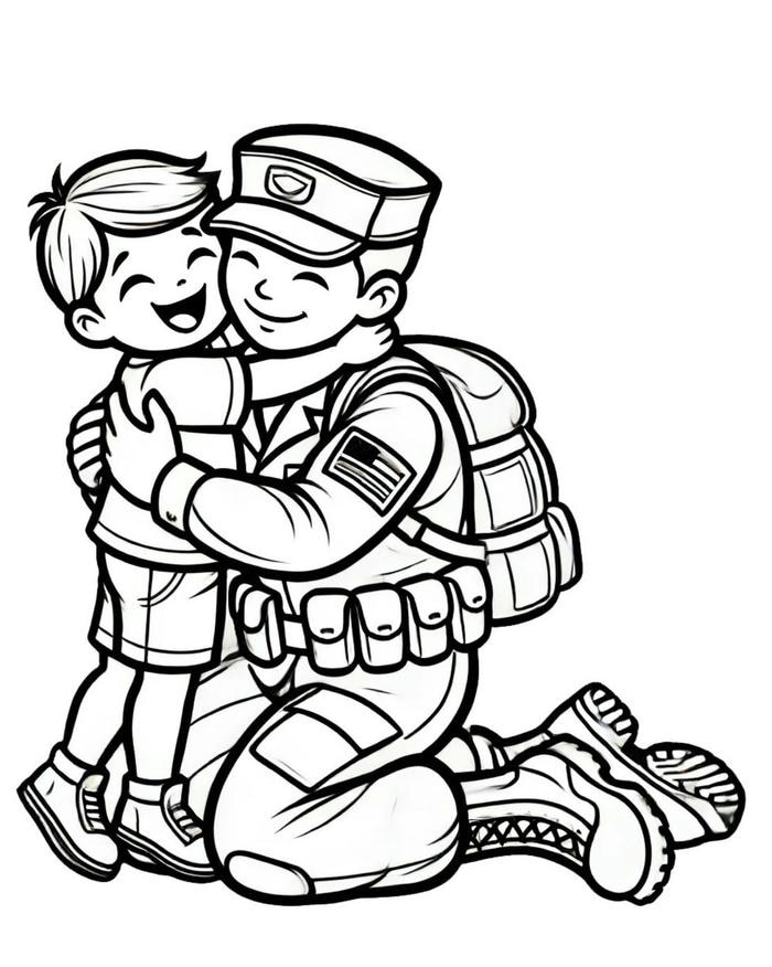 ảnh tranh tô màu chú bộ đội đeo balo