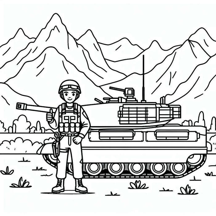 ảnh tranh tô màu chú bộ đội đứng canh