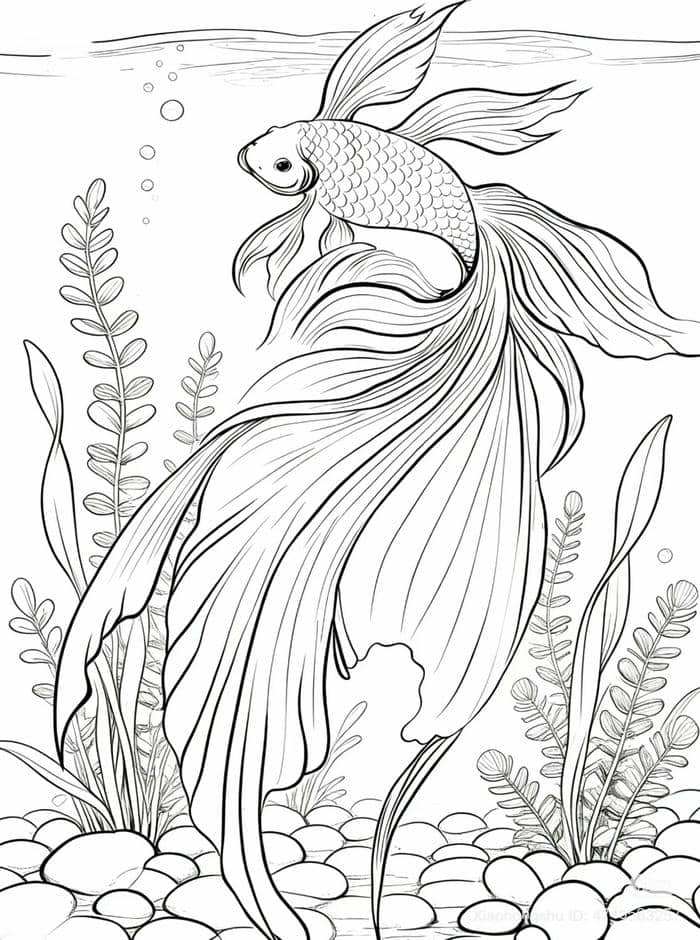 ảnh tranh tô màu con cá đuôi quạt