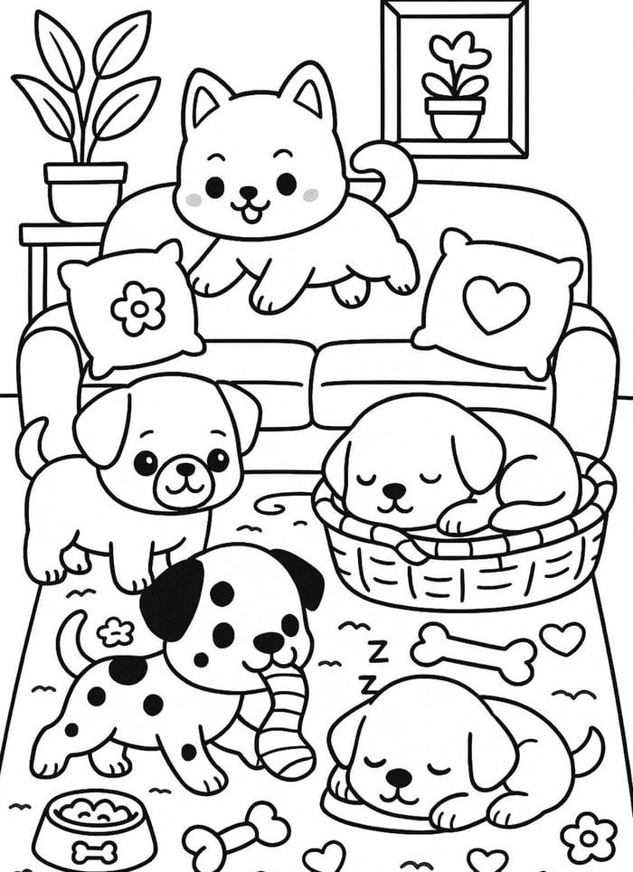 ảnh tranh tô màu con vật nuôi trong gia đình