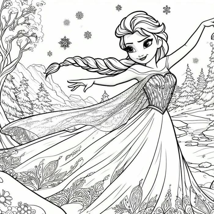 ảnh tranh tô màu công chúa elsa tuyết rơi