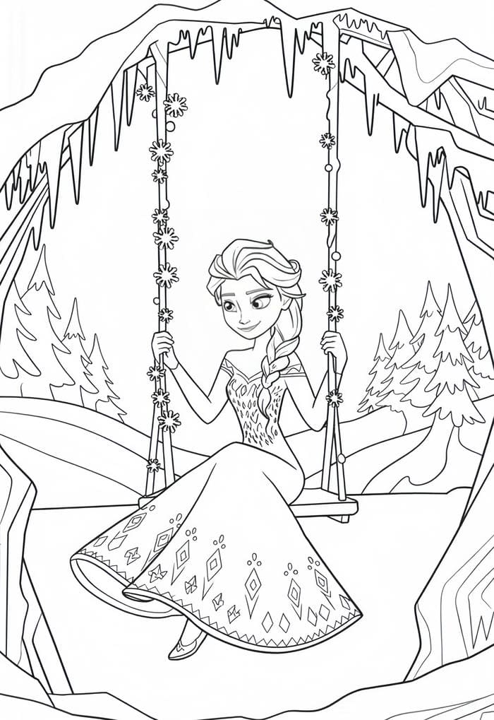 ảnh tranh tô màu elsa giữa băng tuyết