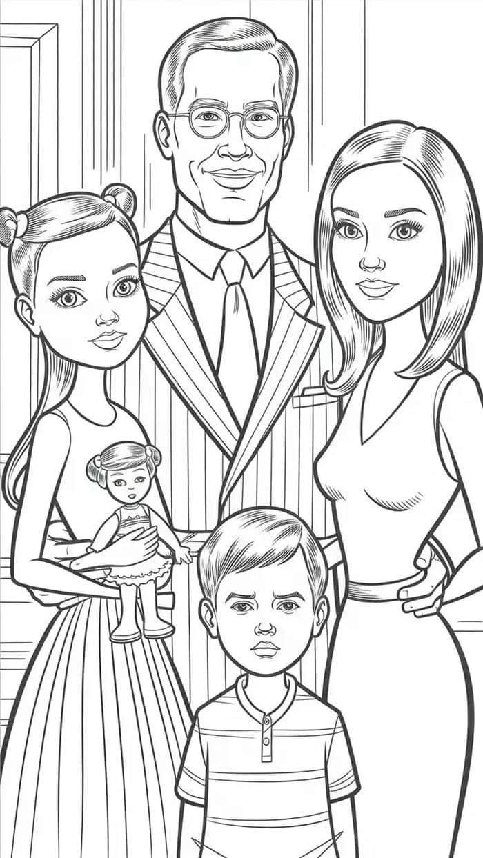 ảnh tranh tô màu gia đình bốn người