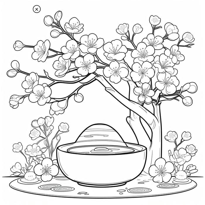 ảnh tranh tô màu hoa đào nở bung