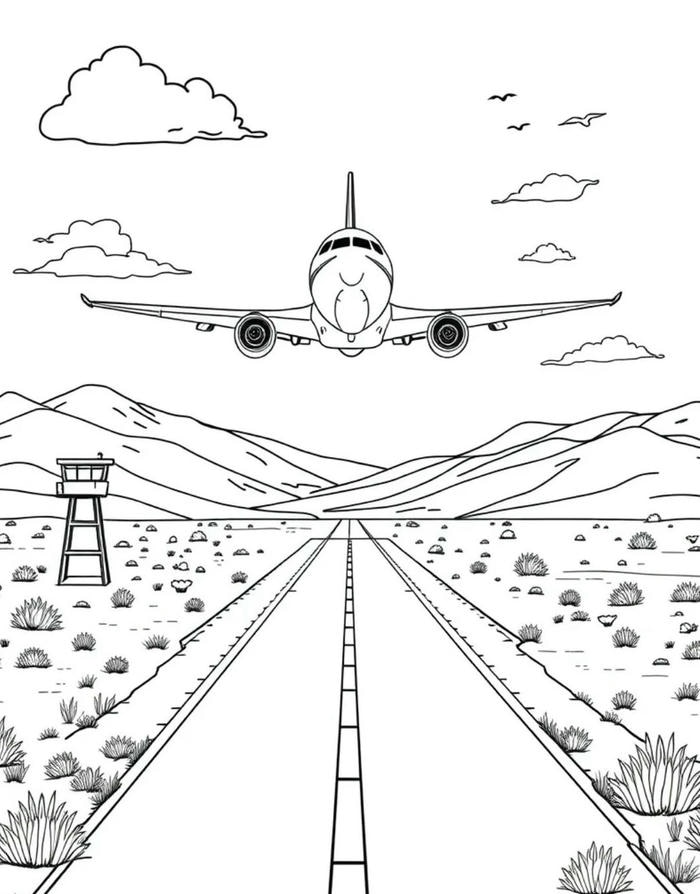 ảnh tranh tô màu máy bay hạ cánh