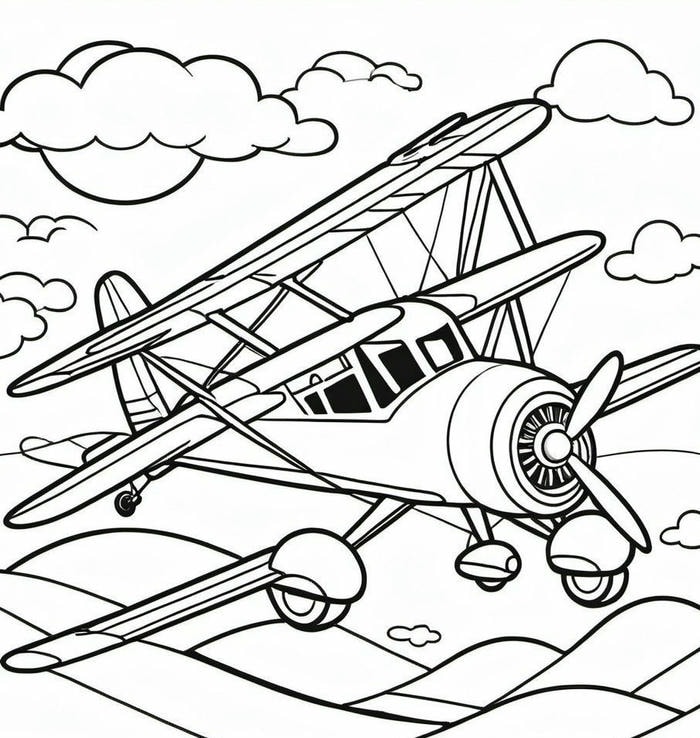 ảnh tranh tô màu máy bay nét to rõ