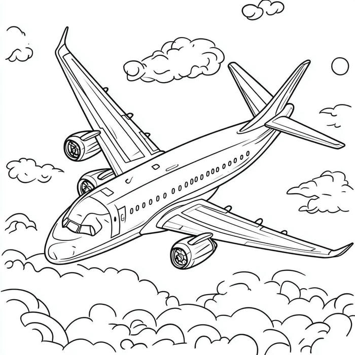 ảnh tranh tô màu máy bay trên bầu trời