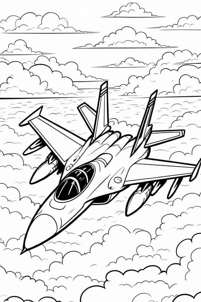 ảnh tranh tô màu máy bay trên mây