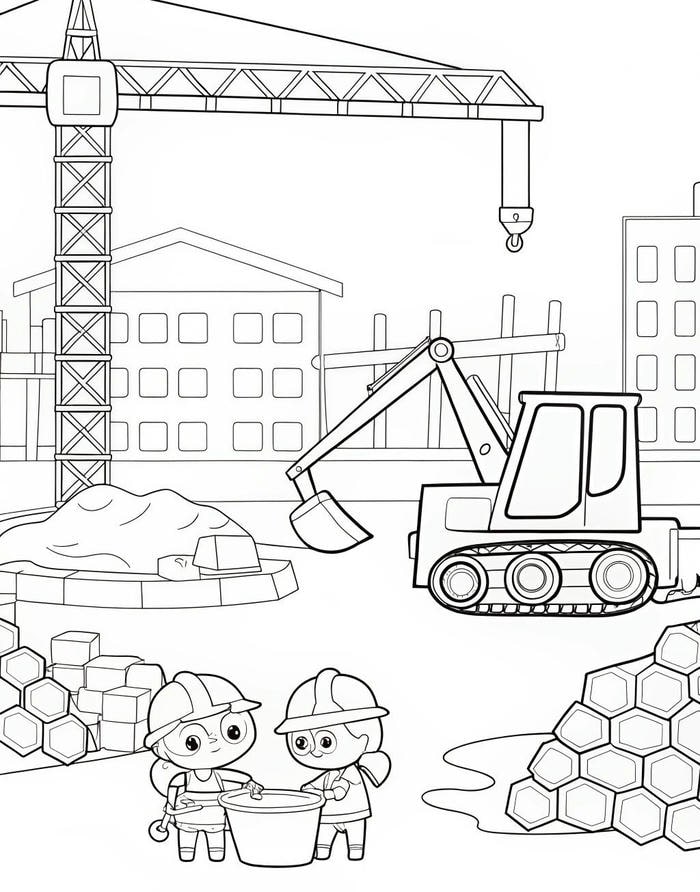 ảnh tranh tô màu máy móc lao động nặng