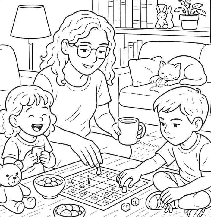 ảnh tranh tô màu mẹ trong sinh hoạt gia đình