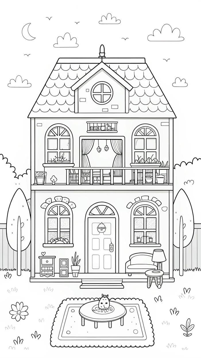 ảnh tranh tô màu ngôi nhà có ban công