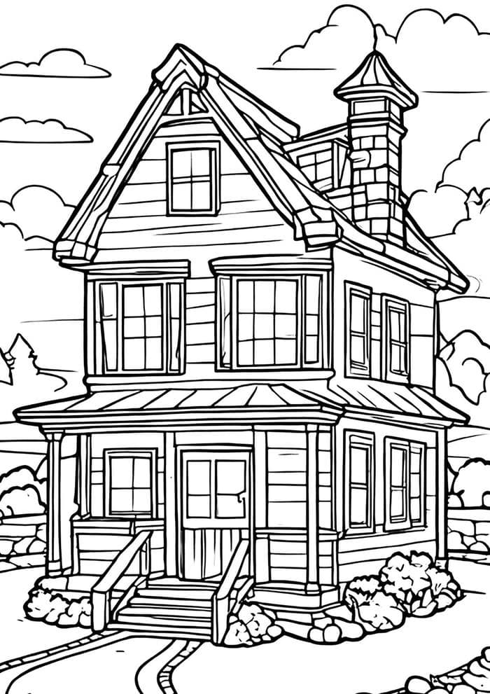 ảnh tranh tô màu ngôi nhà có nhiều cửa sổ