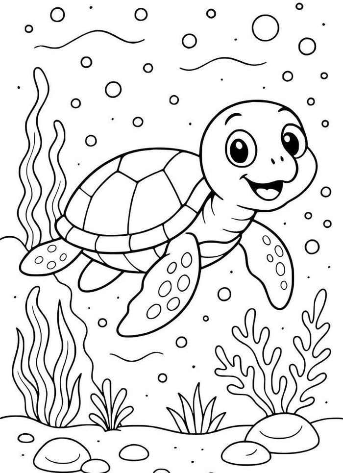 ảnh tranh tô màu rùa biển bơi lội tự do