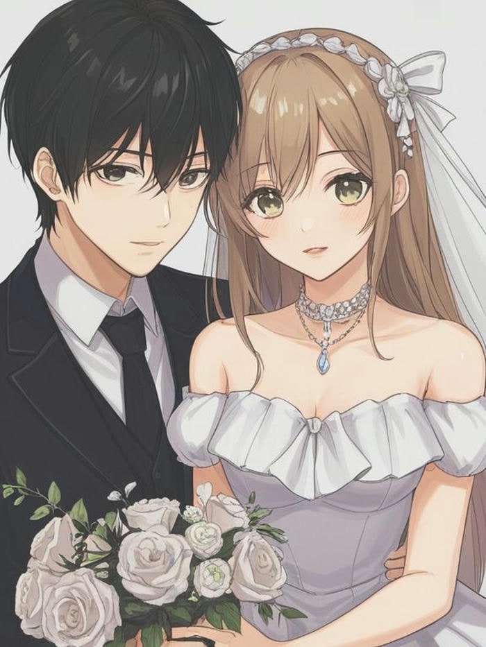 hình ảnh anime cô dâu chú rể gần mặt