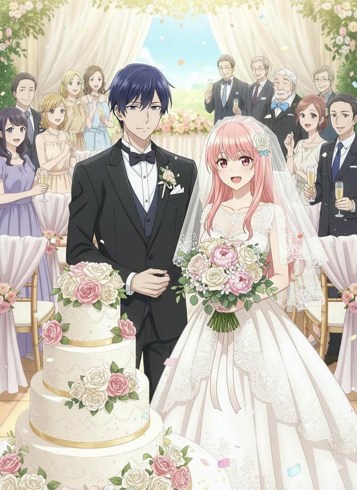 hình ảnh anime cô dâu chú rể mắt xinh