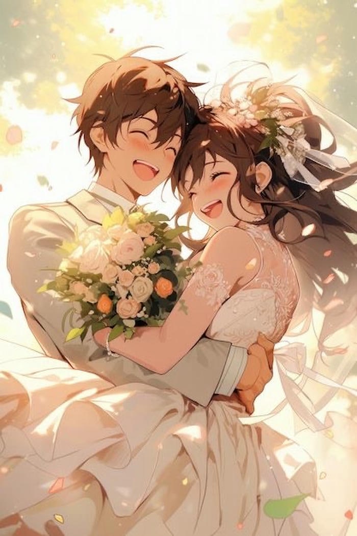 hình ảnh anime cô dâu chú rể màu nắng