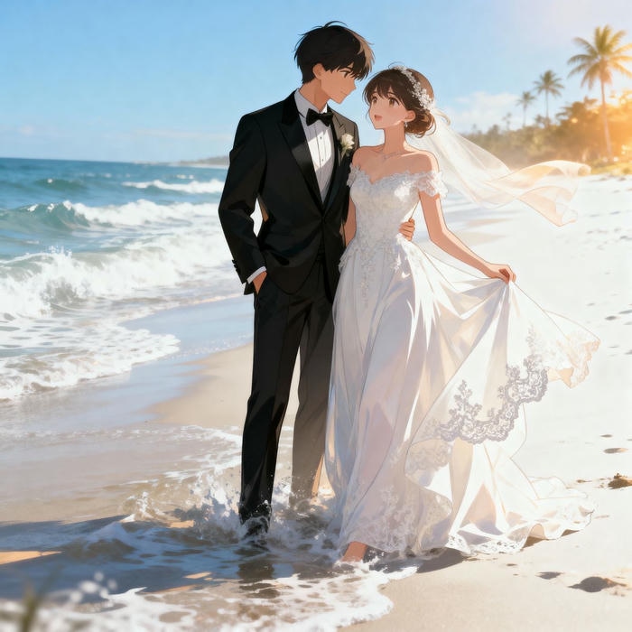 hình ảnh anime cô dâu chú rể tóc đẹp